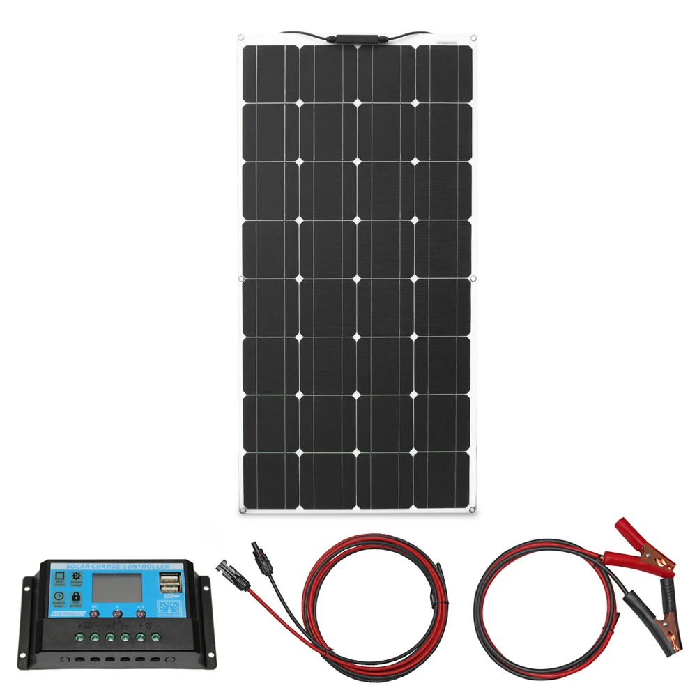 Complete off grid 100w 200w 300w solar panel kit 12v flexible panel solar charger for home roof motorhome