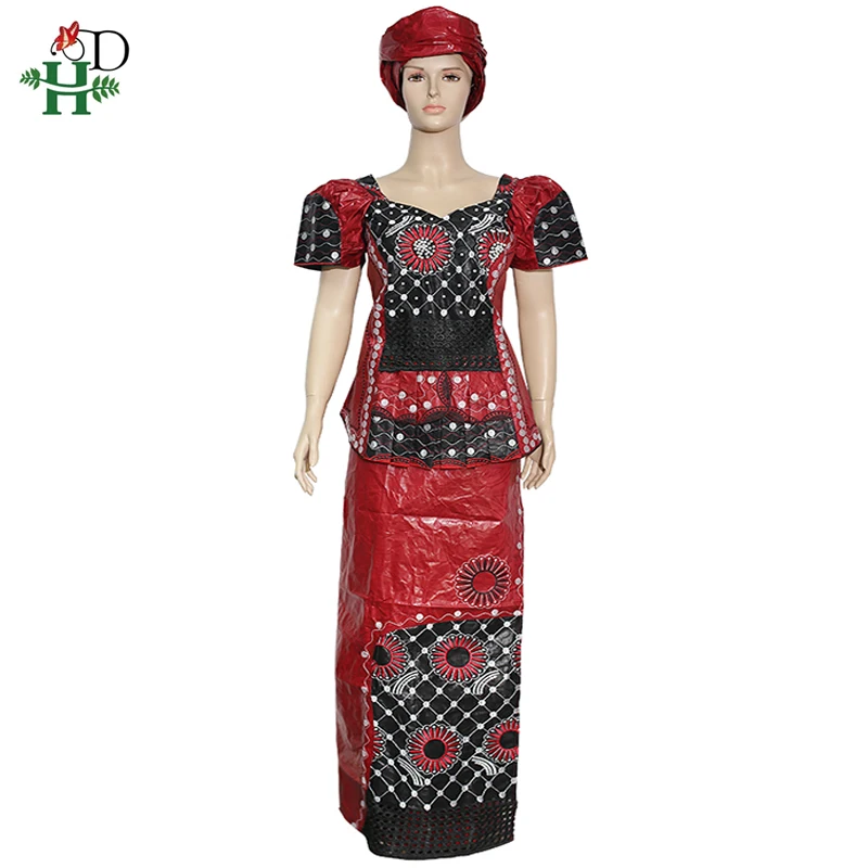 H& D африканская Дашики юбка костюм для женщин Базен Riche Вышивка Топ юбка комплект Анкара Бисероплетение одежда нигерийский женский тюрбан - Цвет: Черный