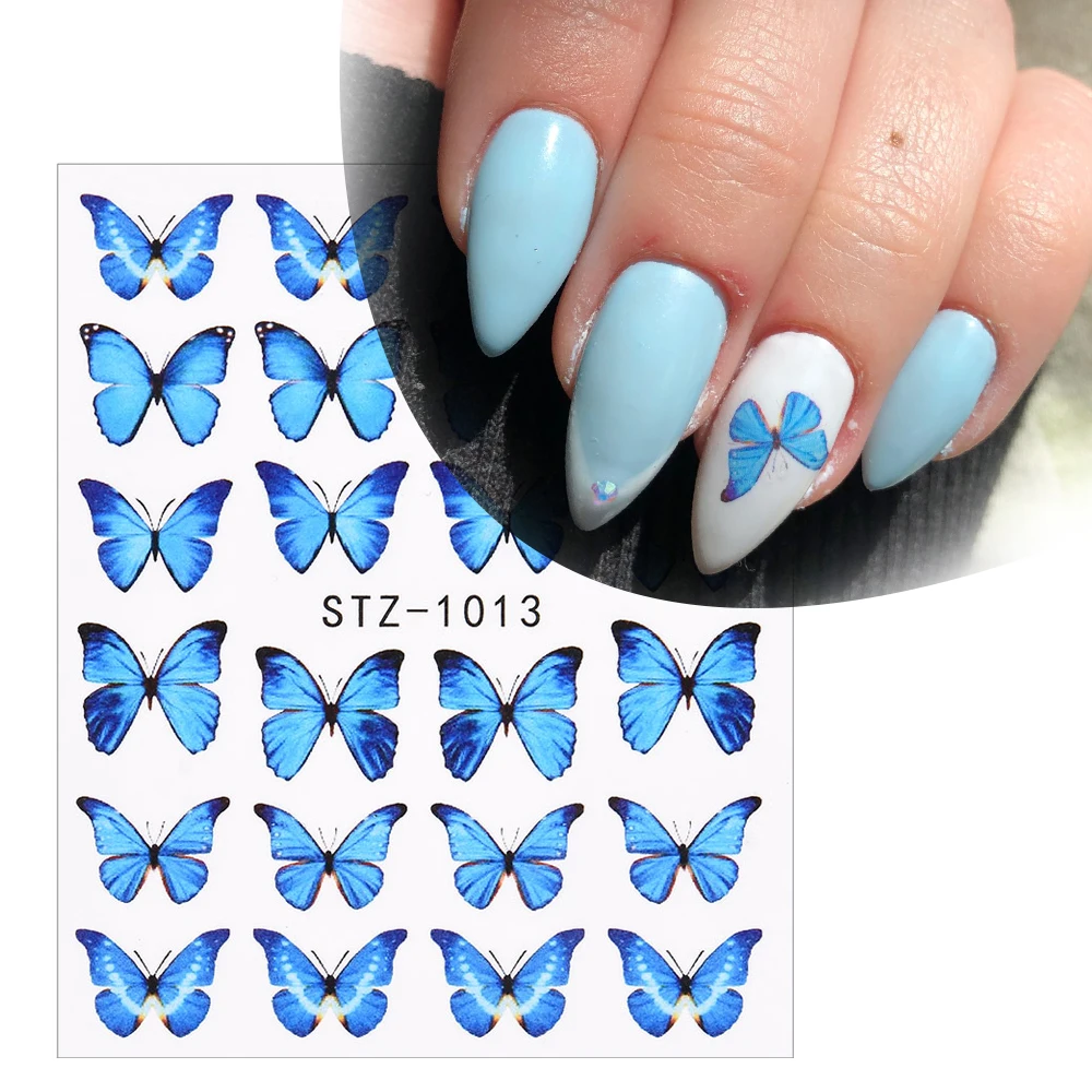 1 PC Pink Purple Butterflies Nails Art Manicure Stickers Decals 3D Spring Summer Theme Flowers Nail Slider Decor Decoration