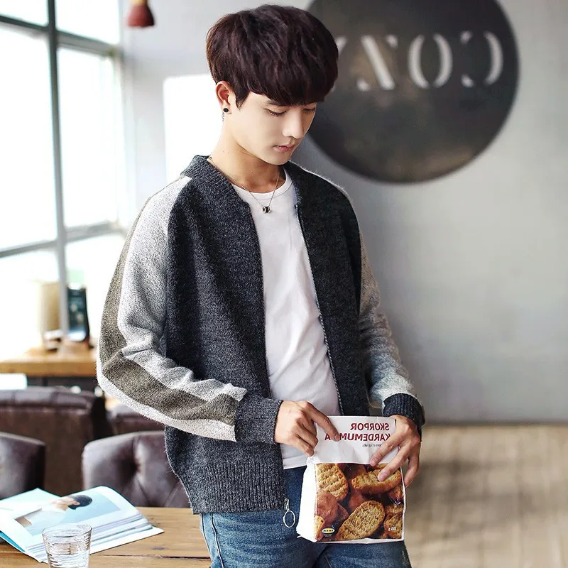 Striped Zipper Sweater Long Leeve for Men Casual Gray Fashion Sweater Knitted Loose V-neck Mens Designer Sweater