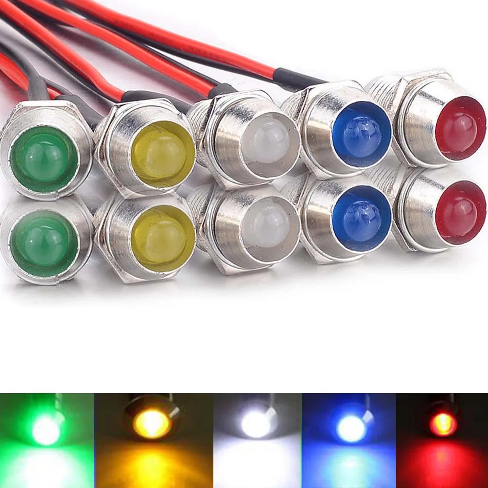 

10Pcs Waterproof 12V 8mm Car SUV Boat Indicator Light LED Lamp Bulb Dash Panel Accessories