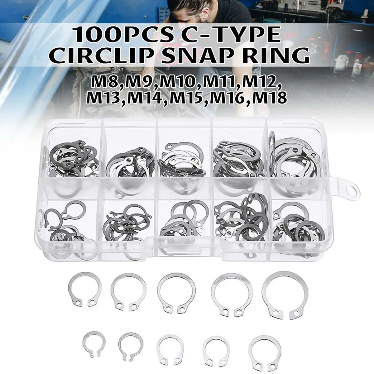100 шт. M8-M18 эластичный Circlip 304 из нержавеющей стали c-типа Circlip O-axis с удерживающим кольцом оснастки