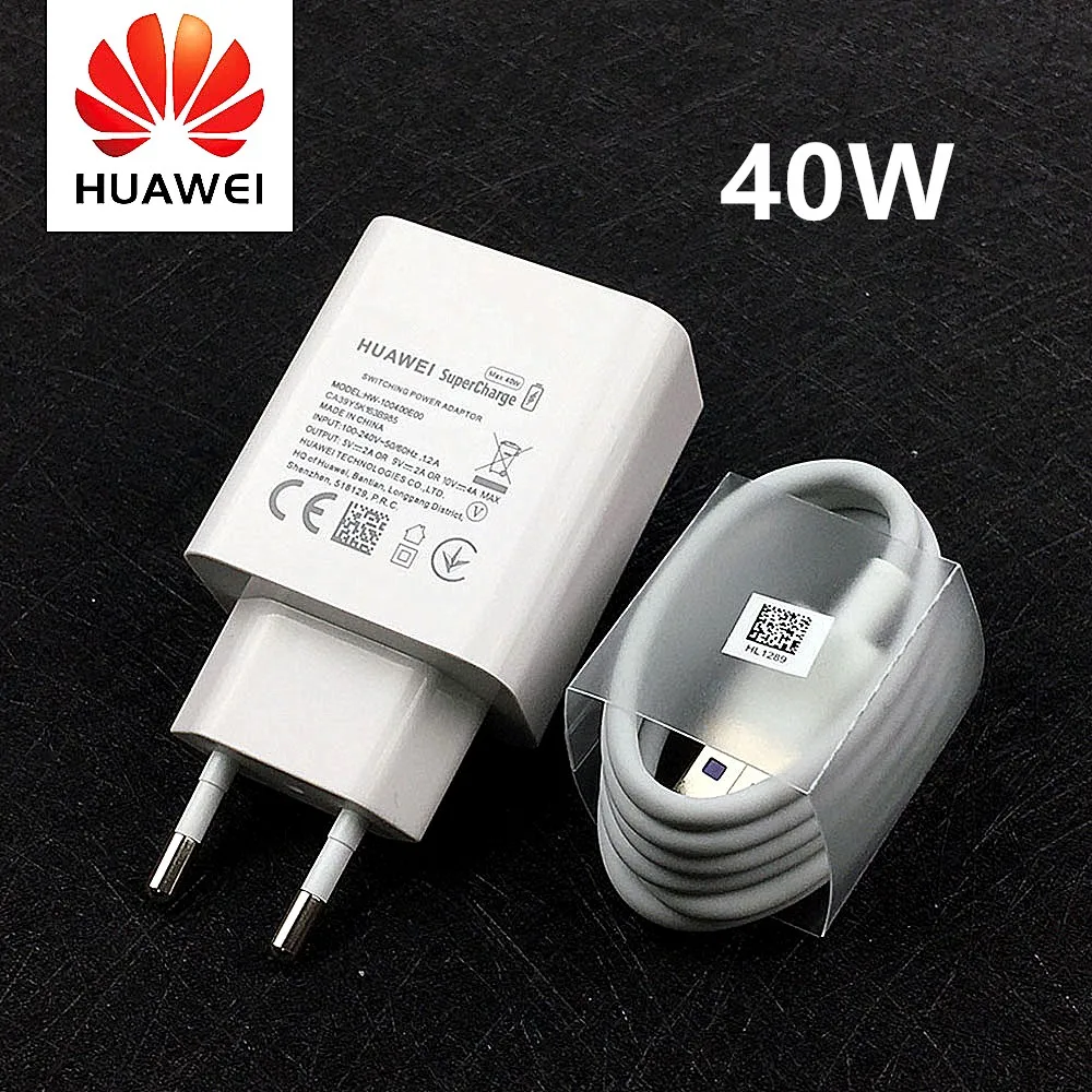 Зарядное устройство HUAWEI P30 Pro Mate 20 X RS Mate10 P20 30x20 Magic 2 для быстрой зарядки 40 Вт кабель