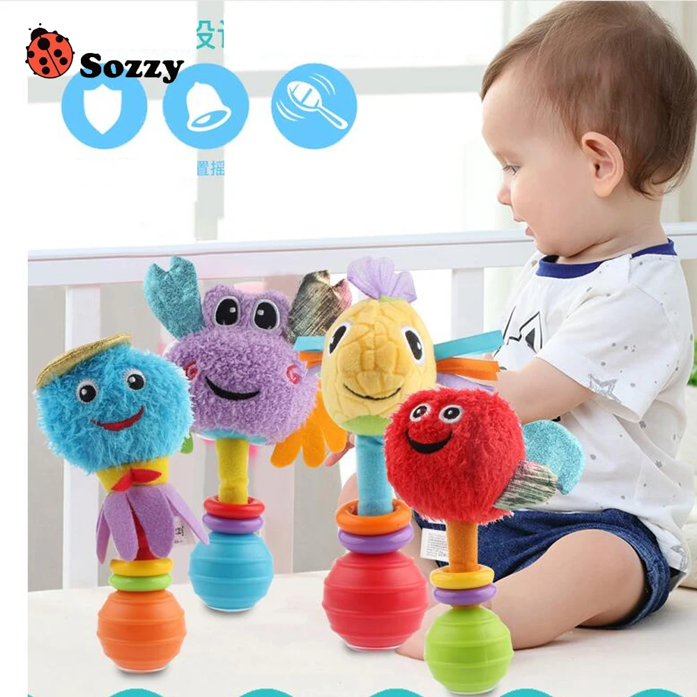 

1pcs Sozzy Baby Rattles Animal plush toy Brain develop Toys for Baby