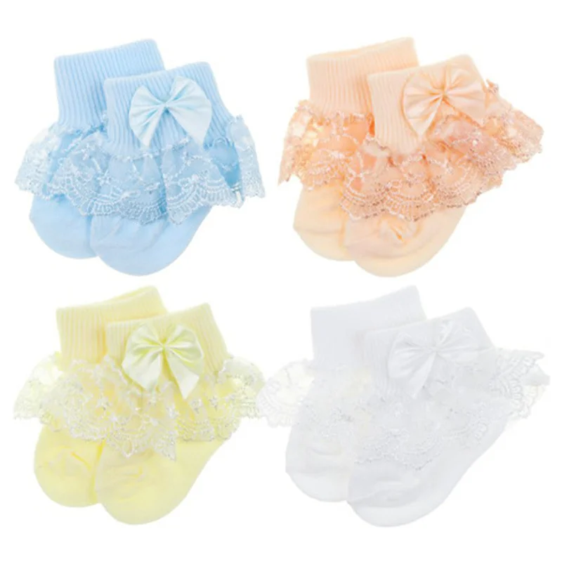 4 Paare/los Neue spitze bogen kurze socken neugeborenen baby socken – Detail 7