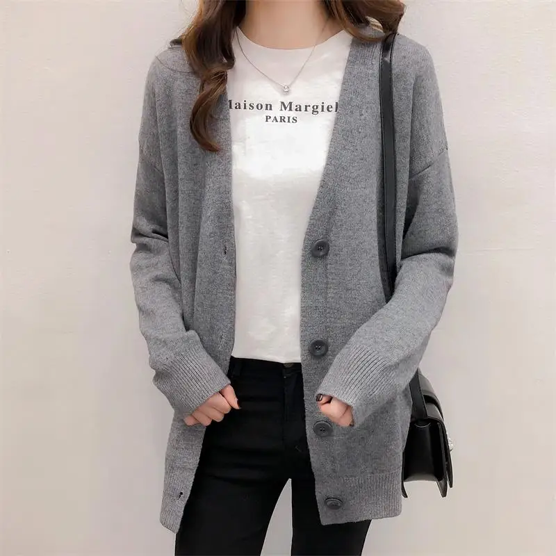 ^Cheap Vitiana Cardigan Long Girls V-neck Sweater Winter Black Warm Plus Tide Plus Size Loose Korea Coat 2019 New Fashion Jacket