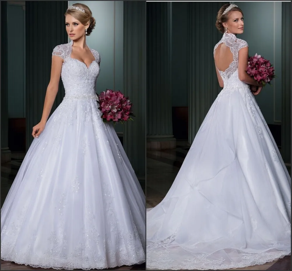 

Cap Sleeve Backless lace appliques sweetheart Bridal gown with removable train vestido de noiva 2018 mother of the bride dresses