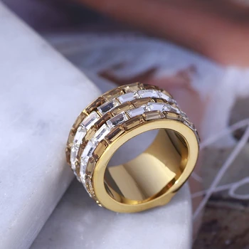 

European and American personality tide color matching rectangle shining texture wide plate simple gold ring