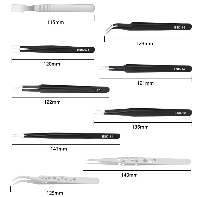 Industrial Tweezers Set 9 Pcs Stainless Steel Anti-static High Elasticity Precision Pinzas SMD Rework Phone Repair Hand Tools