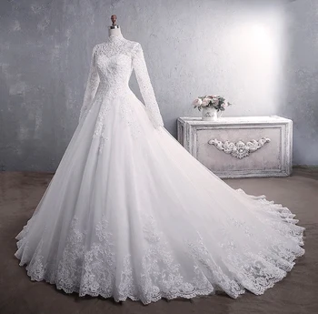

Long Sleeve Vintage White Lace Up Backless Bride Dress Ball Gown Custom Plus Size Wedding Vestito da Sposa