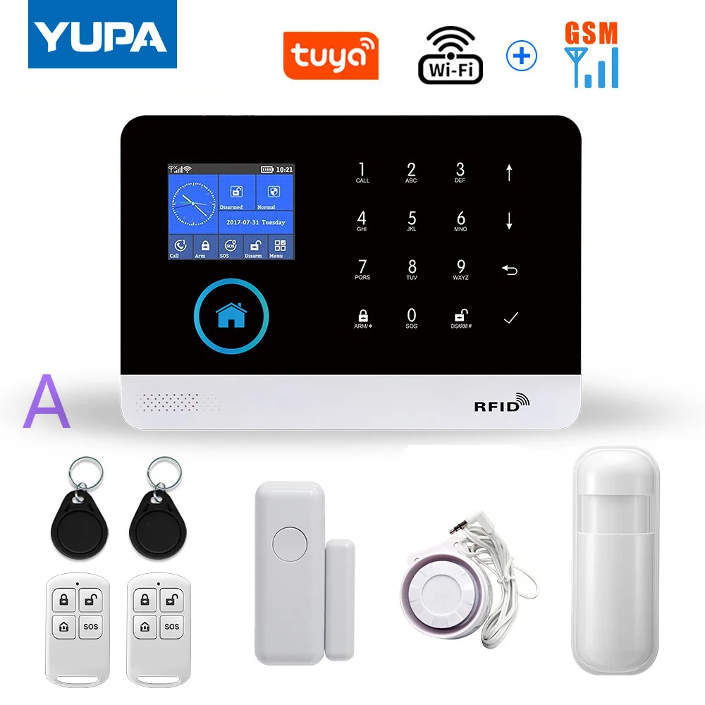 WIFI GSM Home Security Alarm System With Wireless Motion Sensor Detector Burglar Anti Theft TUYA APP Supports Alexa & Google ring alarm pad Alarms & Sensors