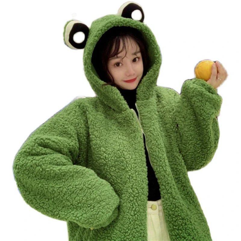 Women Winter Cute Frog Eyes Hoodie 