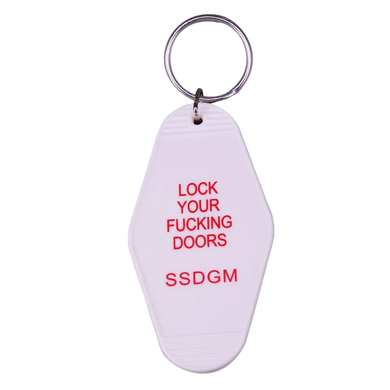 

My Favorite Murder lock your door SSDGM vintage hotel keychain in white great for any murderino