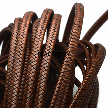 

2m/lot approx: 12*6mm antique brown Braided Leather Cord Bracelet Findings Flat Leather Rope Thread For DIY Jewelry Making