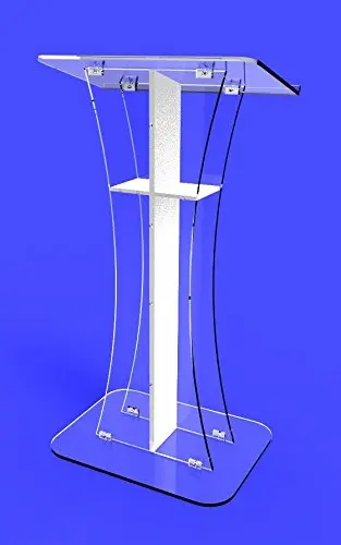 Fixture Displays Podium Clear Ghost Acrylic lectern pulpit white Cross Easy Assembly Required minister's desk