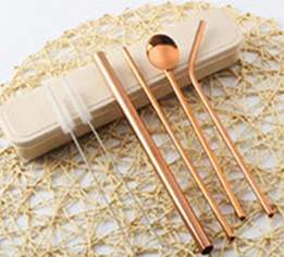 rose gold 20 компл./лот 6 шт./пакет Нержавеющая сталь соломинки 3 Соломинки+ 1 ложка соломы+ 2 щетка для повторного использования бар питьевой воды 6 в 1 полный набор в коробке - Цвет: rose gold