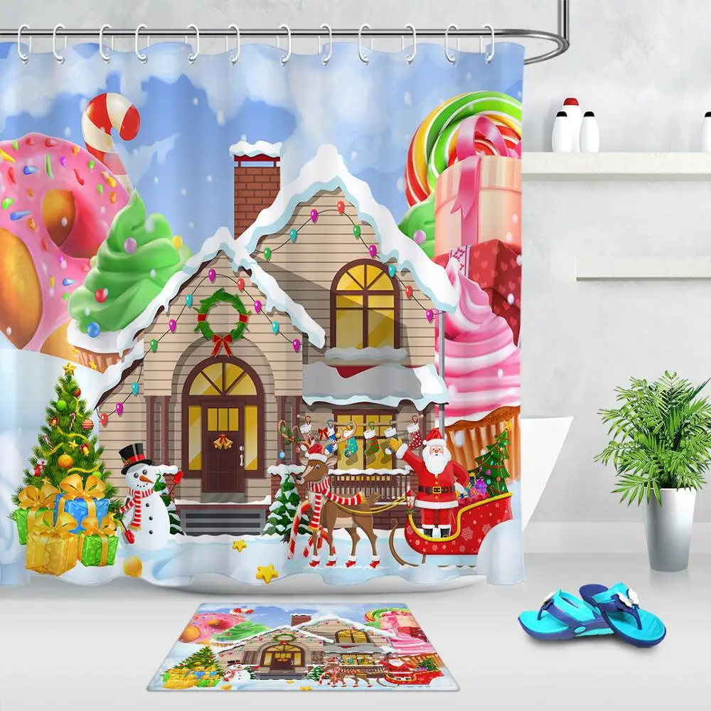 Мультяшные дизайнерские рождественские детские занавески для душа Candyland Candy House, Санта Клаус, снег, занавески для ванной, детский Декор, подарки