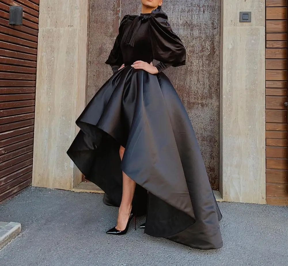 Vestidos De Gala, длинные рукава, платья для выпускного вечера,, атласное платье, спереди, короткое сзади, длинное, Vestido Formatura