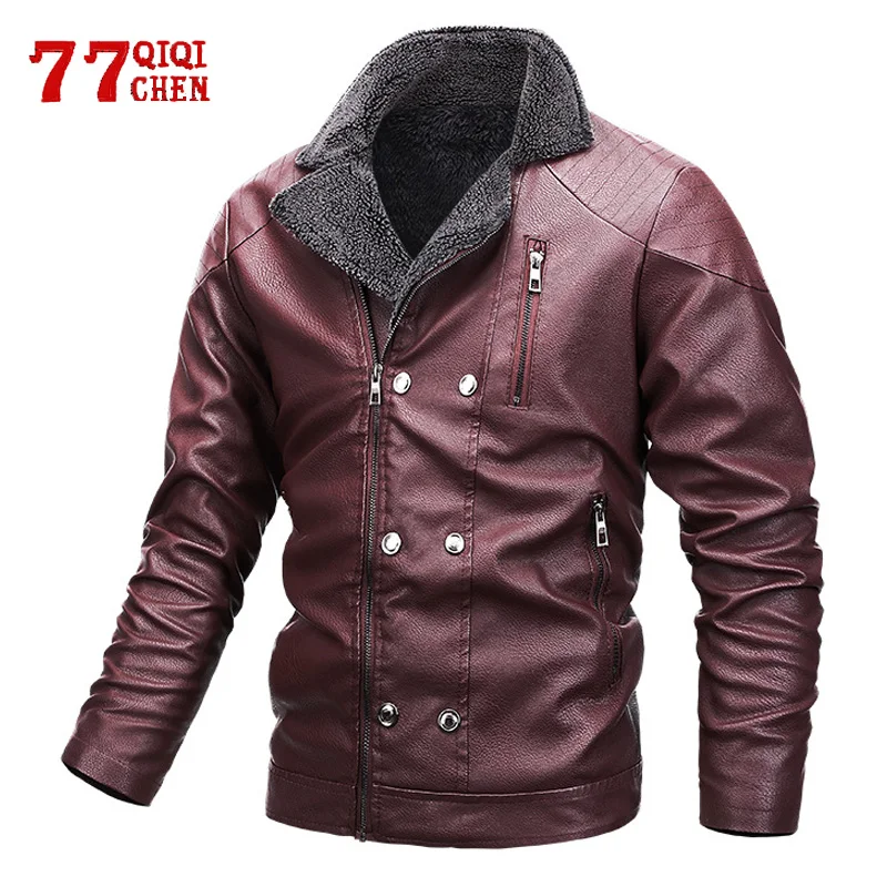 

Winter Leather Jacket Men Motorcycle Winter Fleece Warm PU Biker Vintage Coat Male 2021 Casual Windbreaker Zip chaquetas hombre