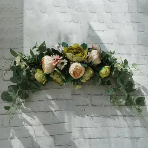 Artificial Flower Wreath Door Threshold Garland Dried Flowers Home Wedding Party Wall wedding Bride Bouquet Home Xmas Decoration - Цвет: Beige Green