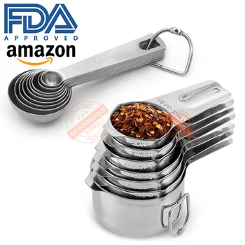 

Food Level 304 Stainless Steel Cup Amount Spoon Amount Spoon 16 Suit Powdered Milk Scale Seasoning Spoon Baking Metering Tool