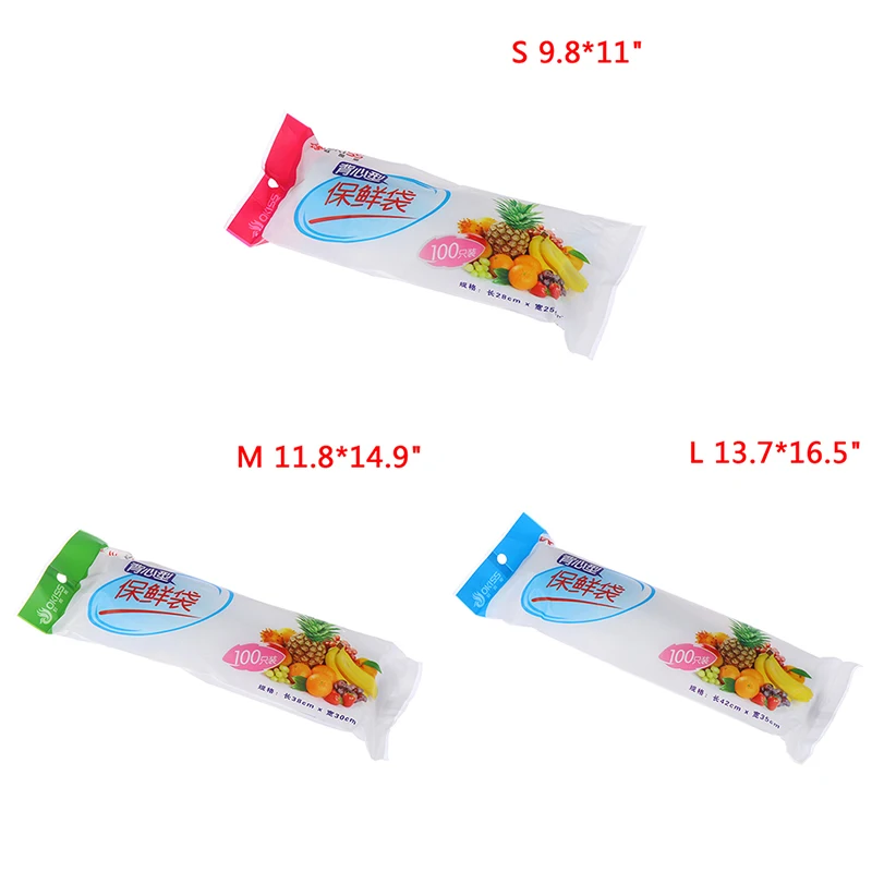 100PCS Keep Fresh 3 Sizes Transparen Roll Plastic Fresh-keeping Bags with Handle of Vacuum Food Saver Bag Food Storage