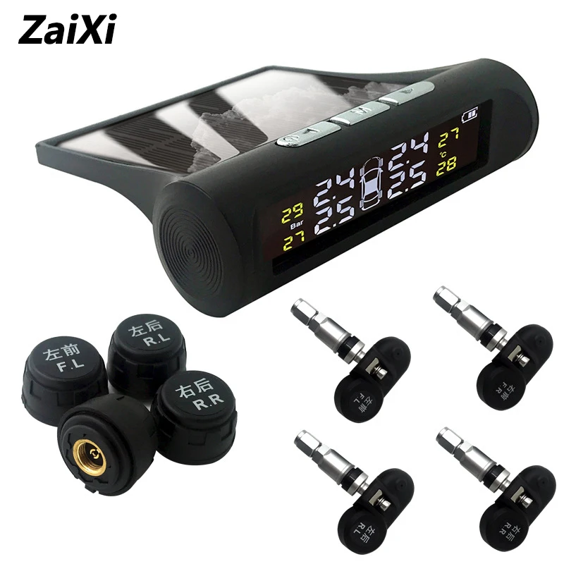 ZaiXi Автомобильный датчик давления в шинах система мониторинга солнечная TPMS 4