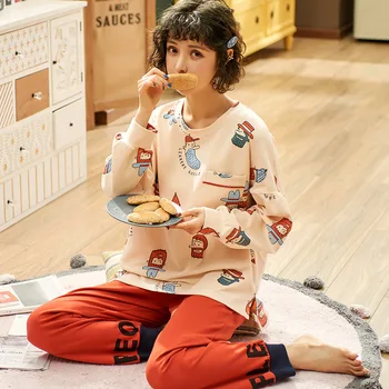 

XIFER New Girls Cotton Pajamas Autumn and Winter Long-sleeved Trousers Girls Fresh and Sweet Home Clothes Can Be Worn Outside
