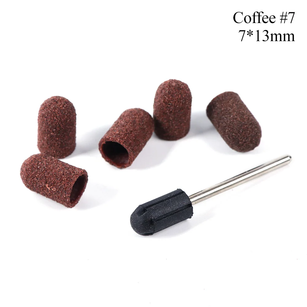 5 шт. рукоятка 150# Шлифовальные полосы колпачки с резиновой оправкой для кофе сменный инструмент для электрическое сверло для ногтей маникюр SA721 - Цвет: no.7 coffee