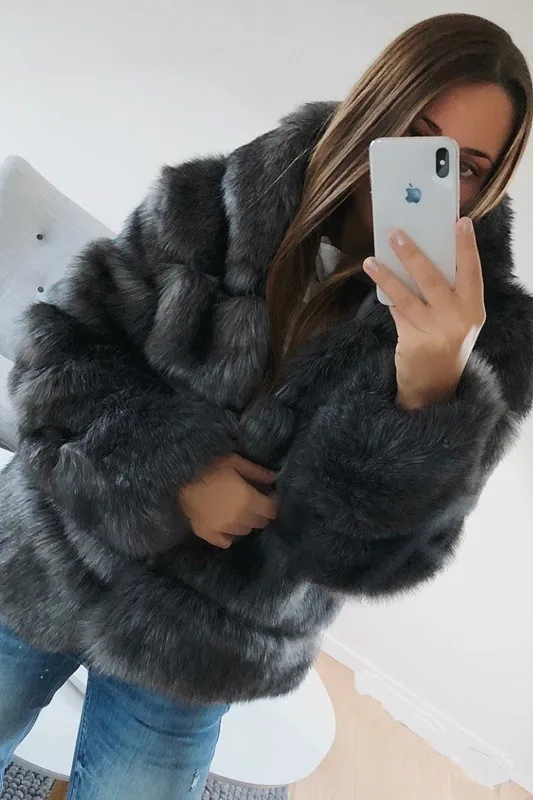 Новое модное женское меховое пальто зимнее теплое плюшевое пальто мягкая меховая куртка пальто женское плотное пальто из искусственного меха размера плюс 3XL - Цвет: dark gray