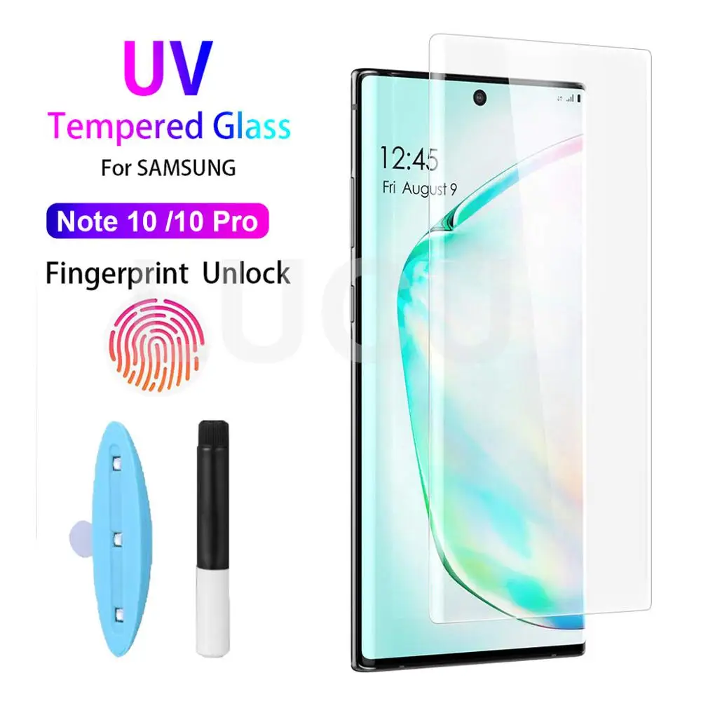 

Note 10 Pro UV Glass fingerprint unlock Tempered Glass 5D Clear Screen Protector For SAMSUNG Galaxy Note10 Note10Pro Glass film