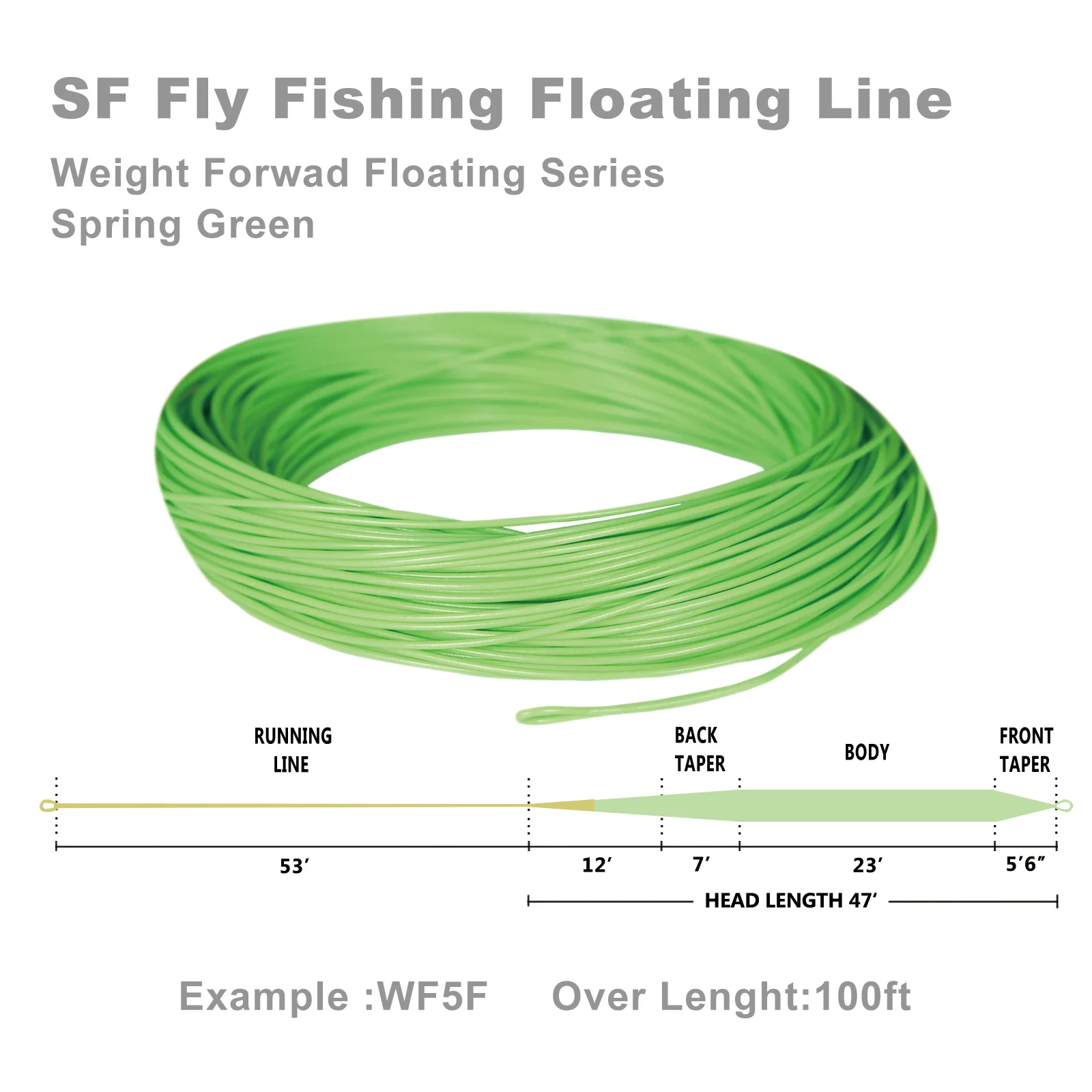 SF Зеленый Fly Рыбалка литой лески Вес вперед плавающий WF 2 F wt с двумя петлями