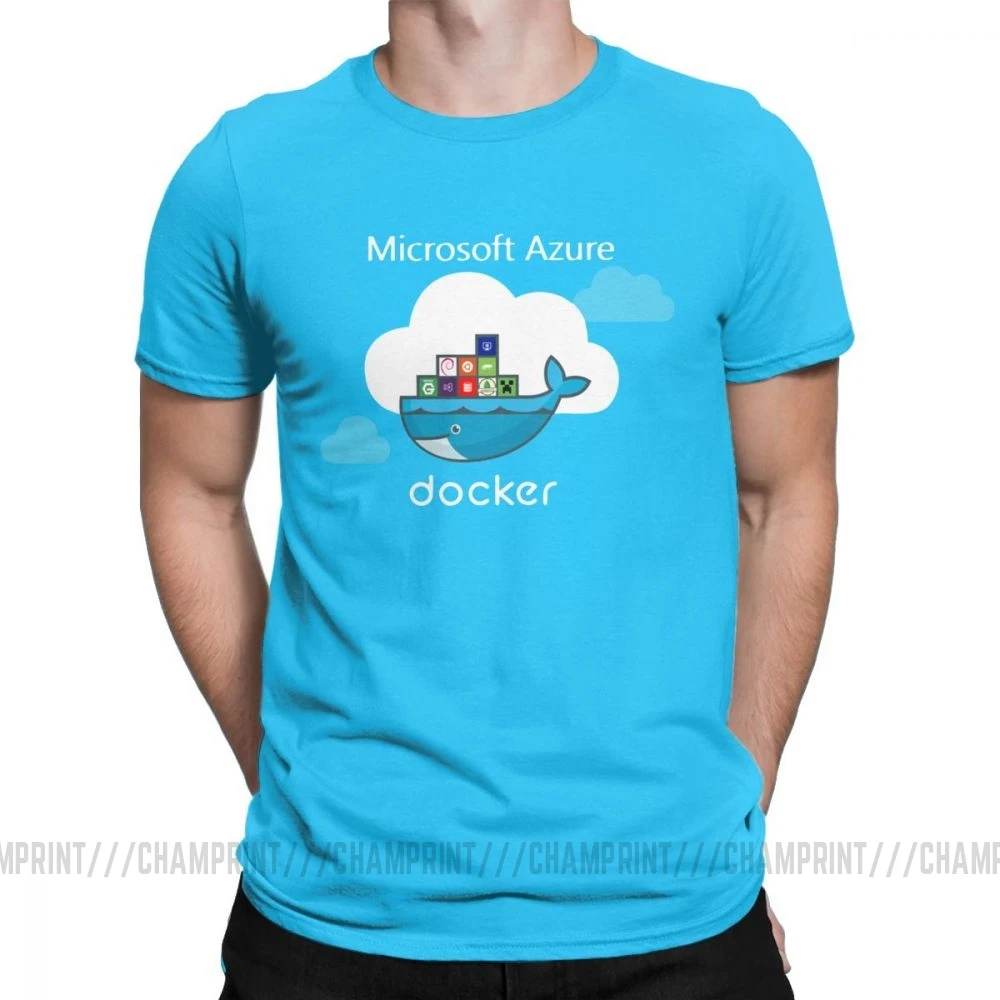 Мужские футболки Docker On Azure, одежда из чистого хлопка, крутые футболки с коротким рукавом и круглым воротником размера плюс - Цвет: Королевский синий