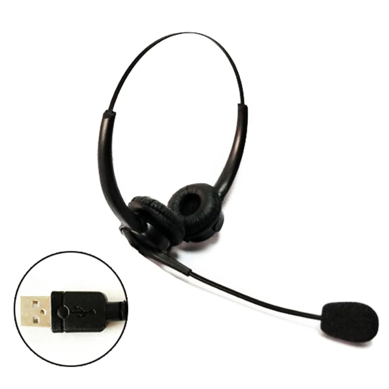 USB Noise Reduction Headset with Microphone Gooseneck Mic Call Center Office PC Computer On Ear Wired Headphones