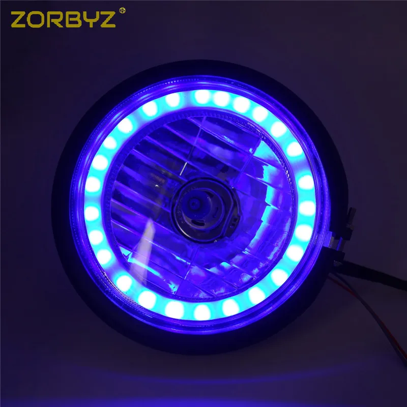 ZORBYZ передняя фара мотоцикла ретро черные металлические светящиеся кольца с 28-43 мм кронштейн вилки для Triumph Honda Kawasaki на заказ - Цвет: Blue Angel Eye