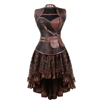 

Grebrafan Steampunk Steel Boned Brocade Bustiers Corset Skirt Set with Jacket and Belt Carnival Party Club Night Costumes