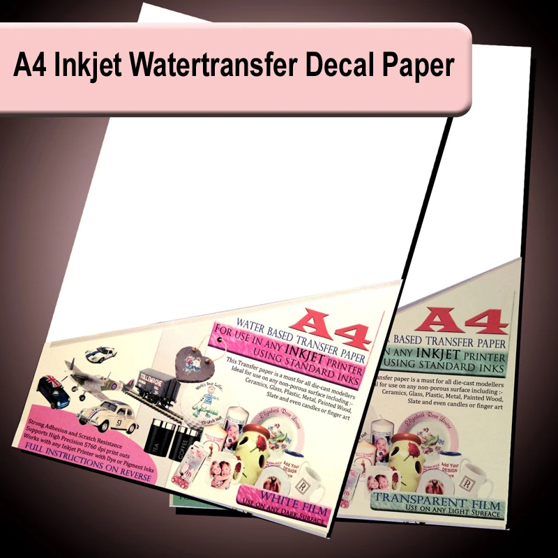 

A4 Inkjet Water Slide Decal Paper WaterSlide Waterbased Transfer Paper Transparent or White 5 /10/20 sheets pack