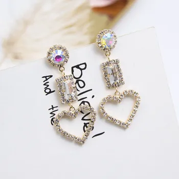 

Dominated new 2019 Korean Fine crystal heart Drop earrings long tassel Hyperbole style Women earrings Jewelry