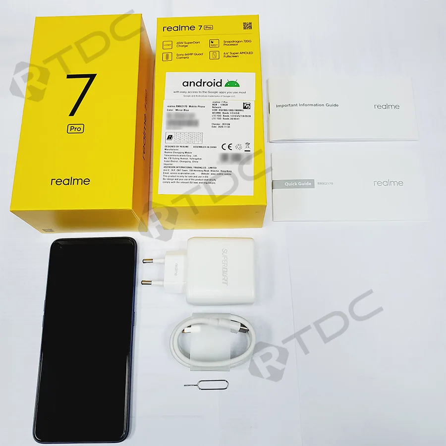 Realme 7 Pro RMX2170 NFC 6 4 ''FHD + 8GB 128GB смартфон 65 Вт SuperDart зарядка 10V/6.5A 64MP Octa Core 4500 мАч
