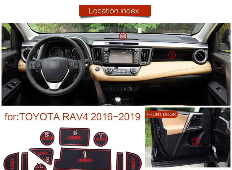 Для- Toyota RAV4 Rav 4 ворота Слот Коврик Нескользящие чашки коврики противоскользящие двери groove коврик интерьер автомобиля Стайлинг Аксессуары 14 шт