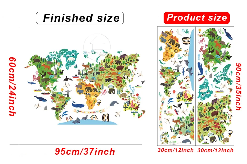 Animals World Map Wall Stickers for Boys Children Bedroom Kids room Wall Decor Removable Sticker for Kindergarten Classroom DIY