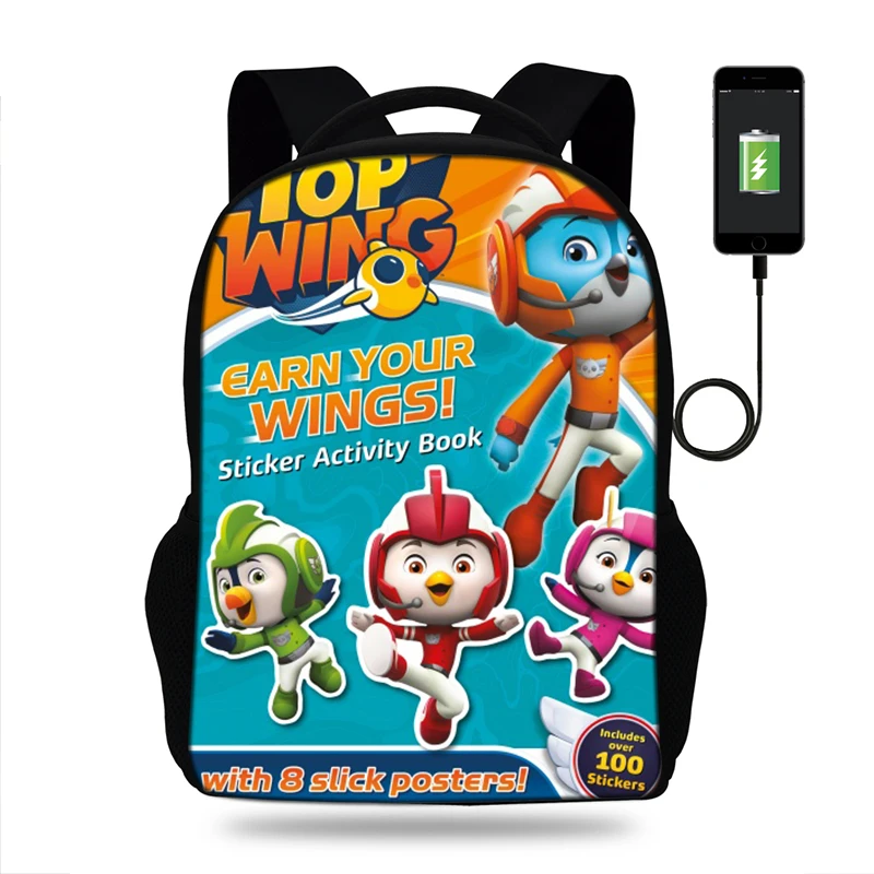 17inch Cartoon Top Wing Backpack usb Charging Port Schoolbag Laptop Backpacks for Teenage Girls School Bag Boys Mochila