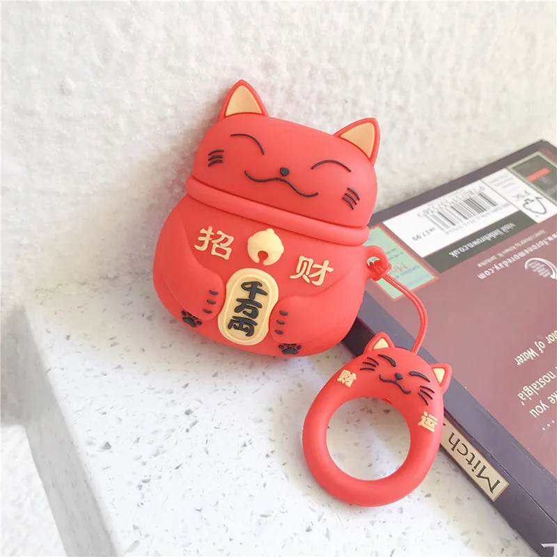 for airpods 2 Lucky Cat Bluetooth чехол для наушников Защитный Водонепроницаемый гарнитура Аксессуары для Airpods чехол s зарядная коробка с крючками - Цвет: for airpods 2