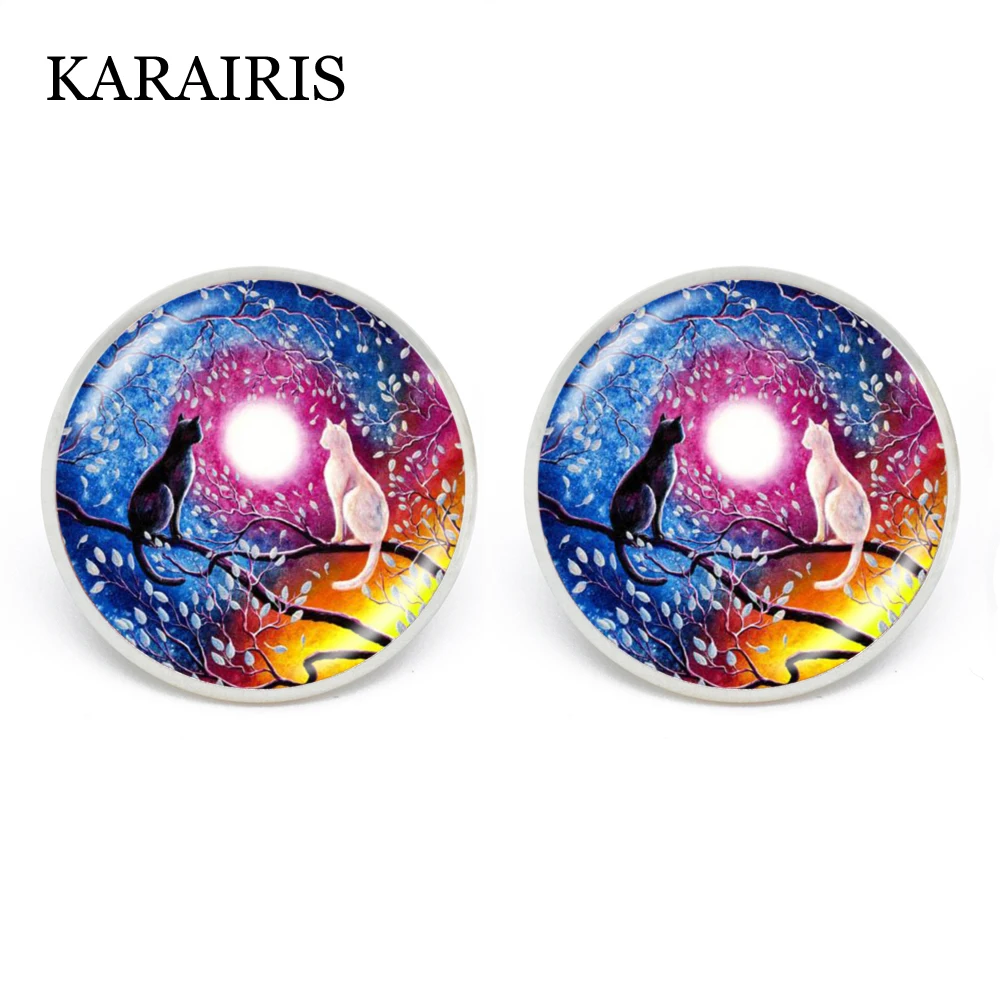 Женские серьги-гвоздики KARAIRIS черно-белое ожерелье с принтом в виде котов