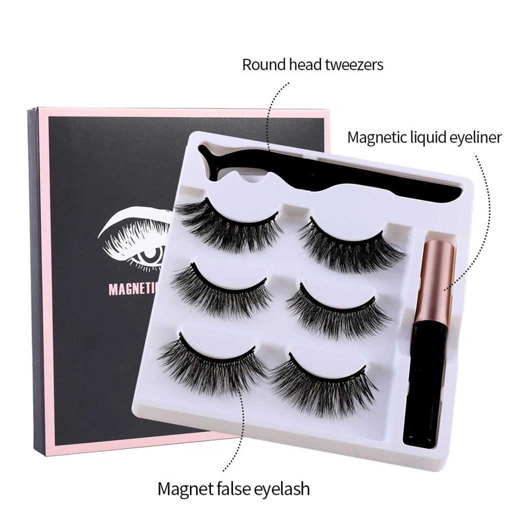 3 pairs 3D Magnetic False Eyelashes Eyeliner Magnetic Eyelashes Bushy Kit Natural Eye Lashes Extension Waterproof