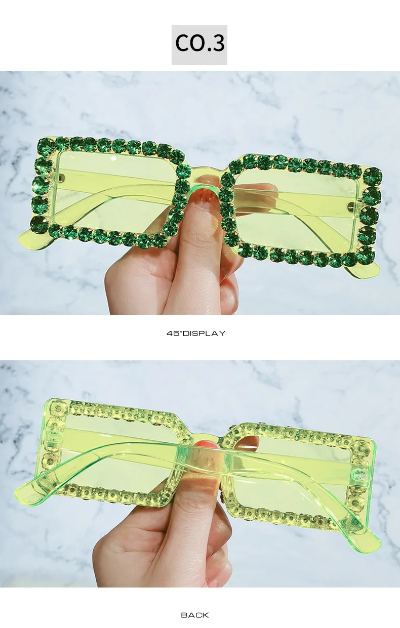 Black Diamond-inset Square Sunglasses Women Vintage Green Glasses Men Designer Shades Colored Lenses Trends 2021 Vogue Outdoor big round sunglasses