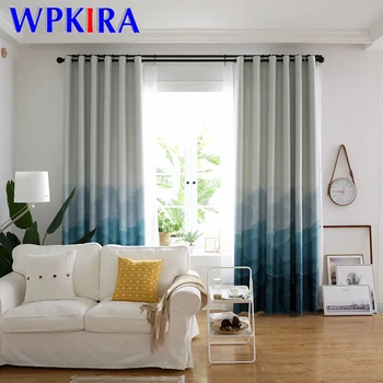 

Modern Physical Blackout Curtains Fabric Mountains Pattern Blue Gradual Window Drapes for Bedroom Study room Finished ZH027D3