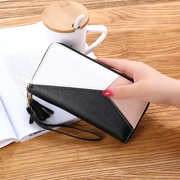 

Geometric Luxury Brand Leather Wallets Women Long Zipper Coin Purses Tassel Design Clutch Wallet Female Money Credit Card Holder