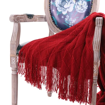 

Battilo Knit Diamond Pattern Solid Soft Sofa Couch Decorative Throw Blanket