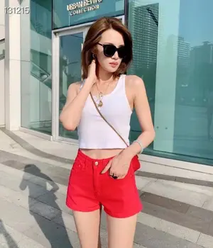

New 2020 Spring Summer Beach Sexy High Waist Denim Short Jeans Mini Skinny Hot Sale Club DJ Dance Top Runway Red Popular Shorts